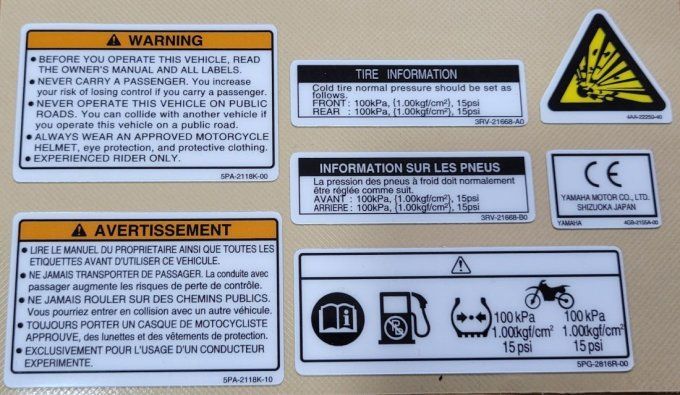 Stickers -avertissement -Yamaha - yz - yzf - 85 - 125 - 250 - 450 - bike2life - autocollants -